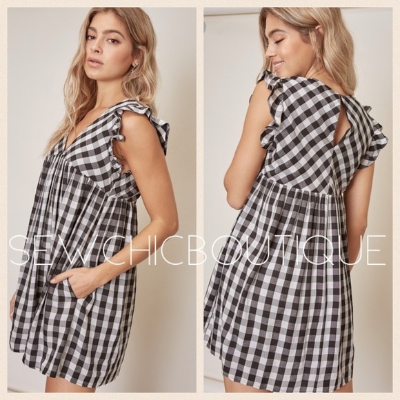 Sleeveless Checkered Ruffle Mini Dress - Picture 1 of 4